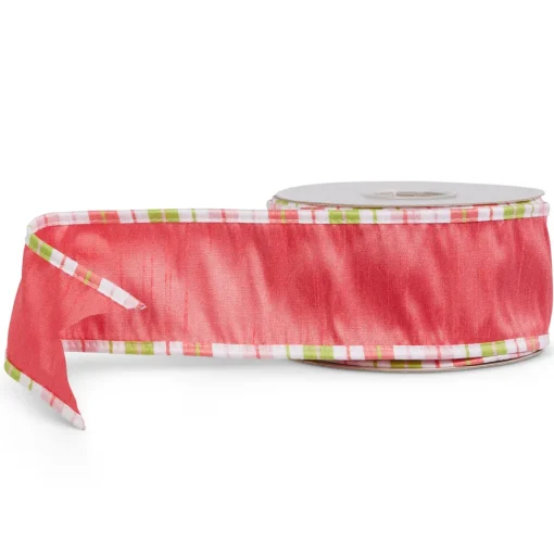 Pink with Striped Edge Wired Ribbon, 2.5" X 10YD