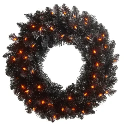 Pre-lit Black Tinsel Wreath