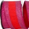 Red and Fuchsia Striped Dupioni Ribbon, 2.5" X 5YD