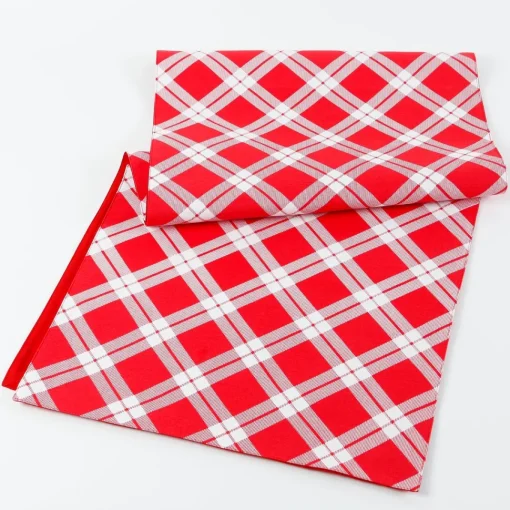 Red and White Diagonal Pattern Table Runner