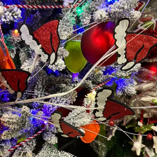 Red and White Glitter Santa Hats Spray