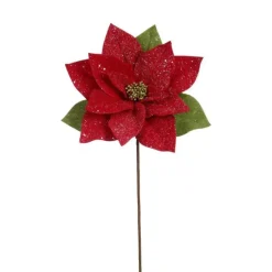 Red Glitter Poinsettia Pick, 20''