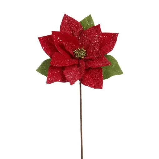 Red Glitter Poinsettia Pick, 20''