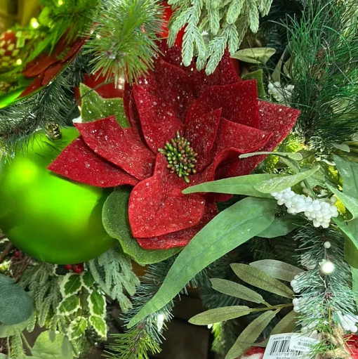 Red Glitter Poinsettia Pick, 20''