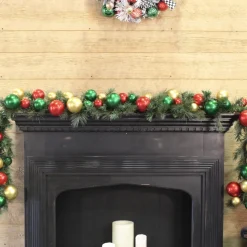 Red, Gold & Emerald Green Ball Garland, 10'