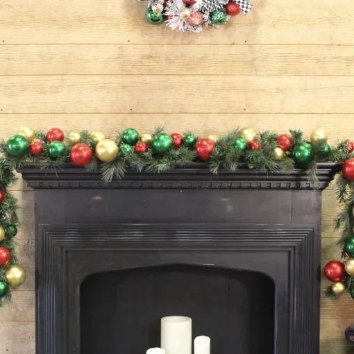 Red, Gold & Emerald Green Ball Garland, 10'
