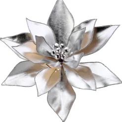 Retro Silver Jingle Bell Poinsettia Stem