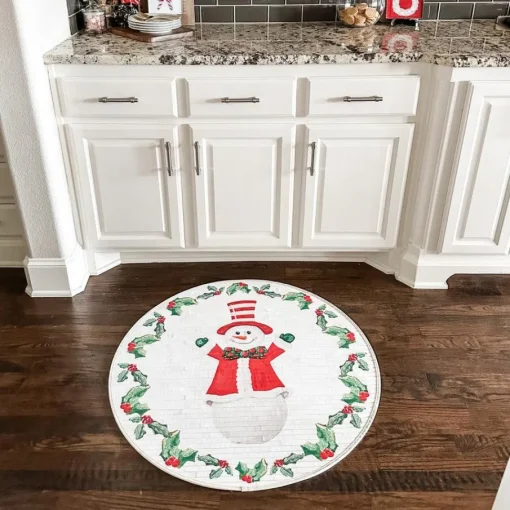 Round Joyful Snowman Mat