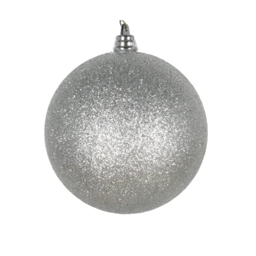 Silver Glitter Ball Ornament, 4"
