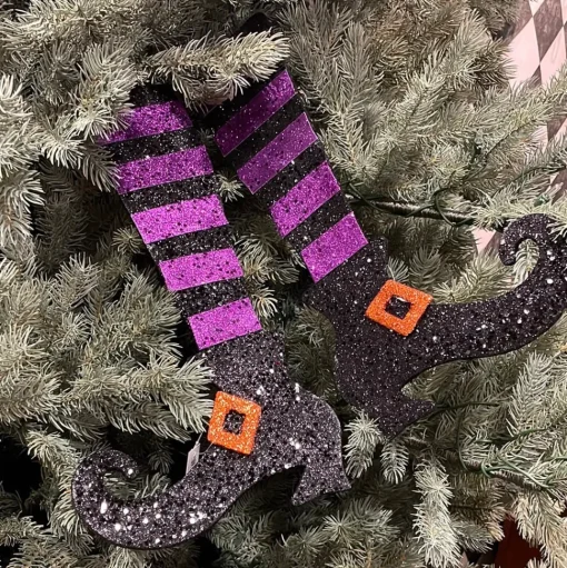 Striped Glitter Witch Legs