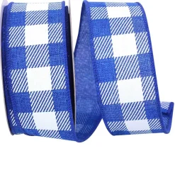 Twill Check Royal Linen Ribbon, 1.5" X 10YD