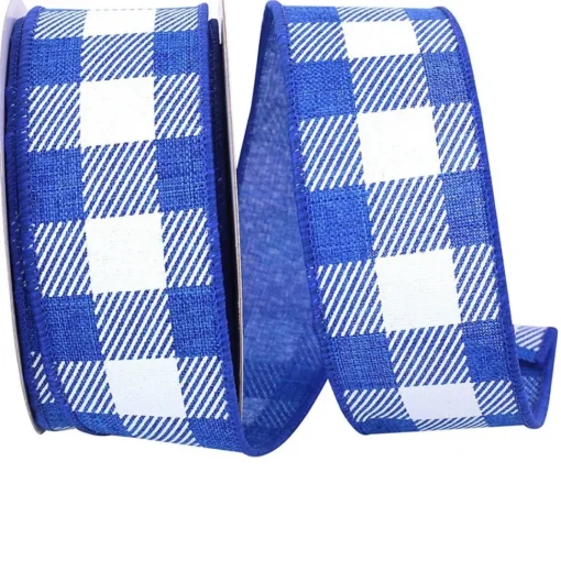 Twill Check Royal Linen Ribbon, 1.5" X 10YD