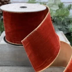 Vintage French Brick Velvet Ribbon, 4" X 10YD