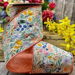 Watercolor Floral Bunny Ribbon, 4’’ X 10YD