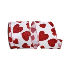 White and Red Glitter Hearts - 2.5"X10YD