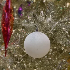 White Glitter Ball Ornament, 6"