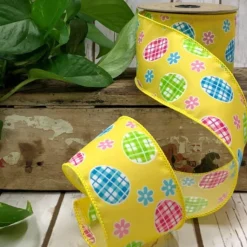 Yellow Easter Egg and Daisy Ribbon, 2.5" X 10YD